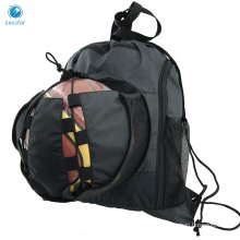 Nylon Ripstop Drawstring Backpack Bag with Ball Holder & Shoe Compartment for Football Baseball Basketball